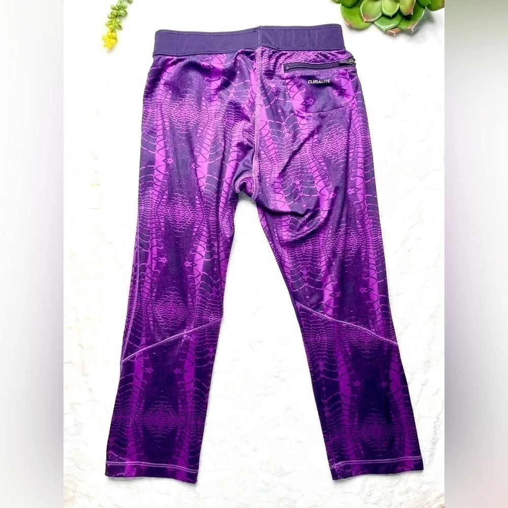 Adidas Climalite Techfit Snake Print Purple Cropped Leggings & Sports Bra Set